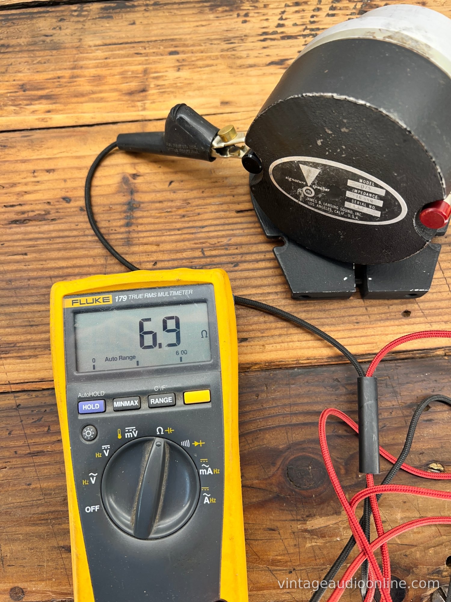 Second JBL 075 tweeter connected to a multimeter